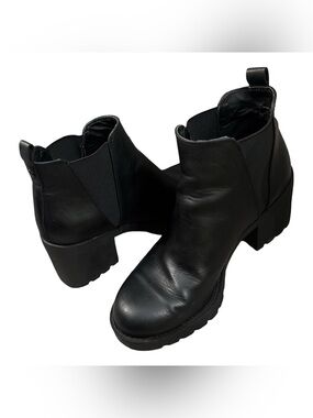 Y2K Black Platform Leather Chelsea Chunky Grunge Ankle Boots Size 7.5